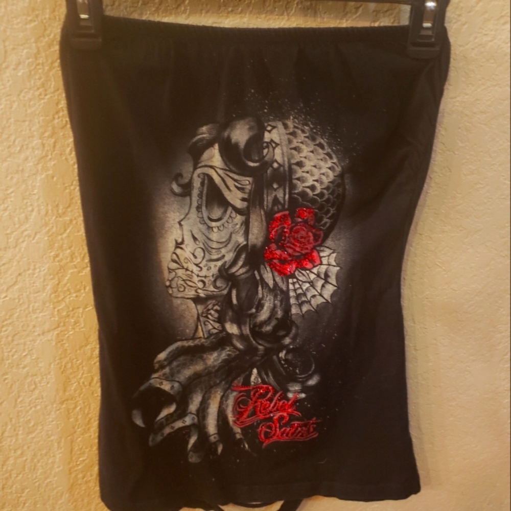 Rebel Saints strapless sleeveless shirt. Size small.